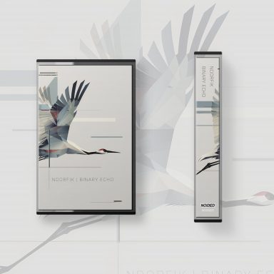 Stylised illustration of a crane in flight on a book cover design.