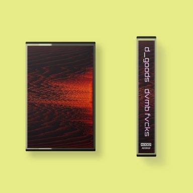 Cassette tape with abstract red and black design on a yellow background.