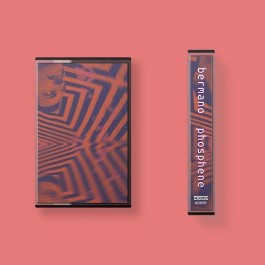 A cassette tape with a vibrant geometric design and text on an orange background.