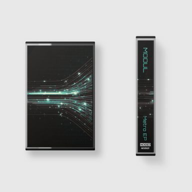 Abstract design featuring glowing turquoise lines on a dark background.